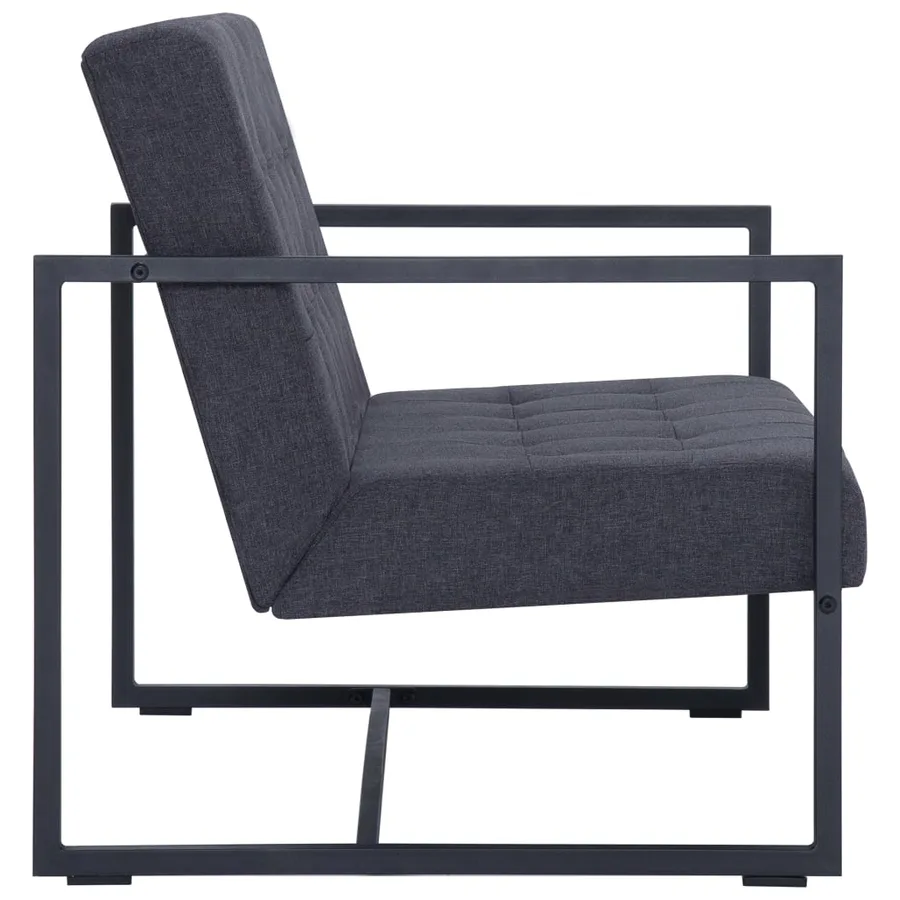 Sofa à 2 places avec accoudoirs Gris foncé Acier et tissu - 4