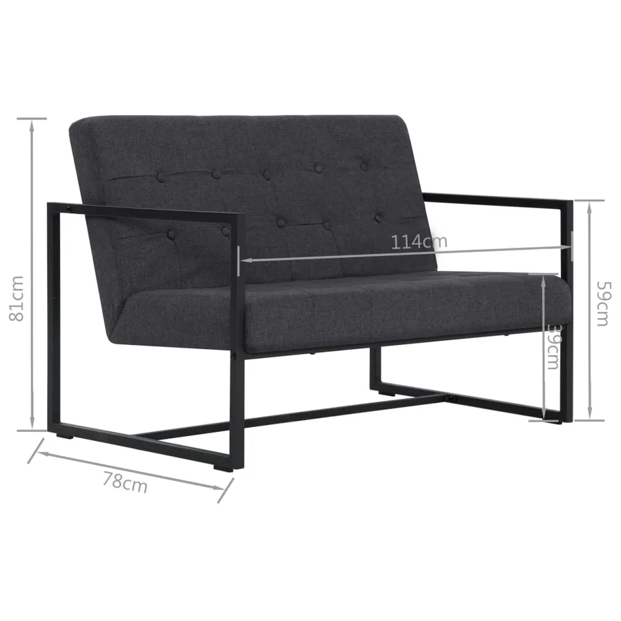 Sofa à 2 places avec accoudoirs Gris foncé Acier et tissu - 8