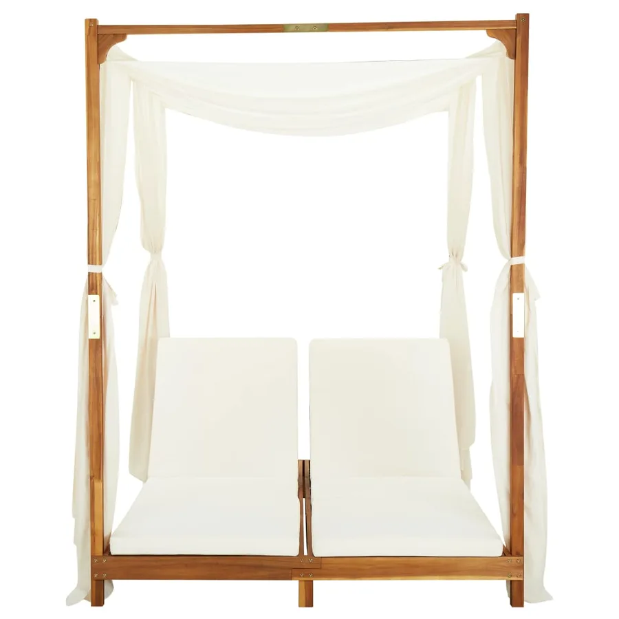 Chaise longue double avec rideaux et coussins Bois d'acacia - 4