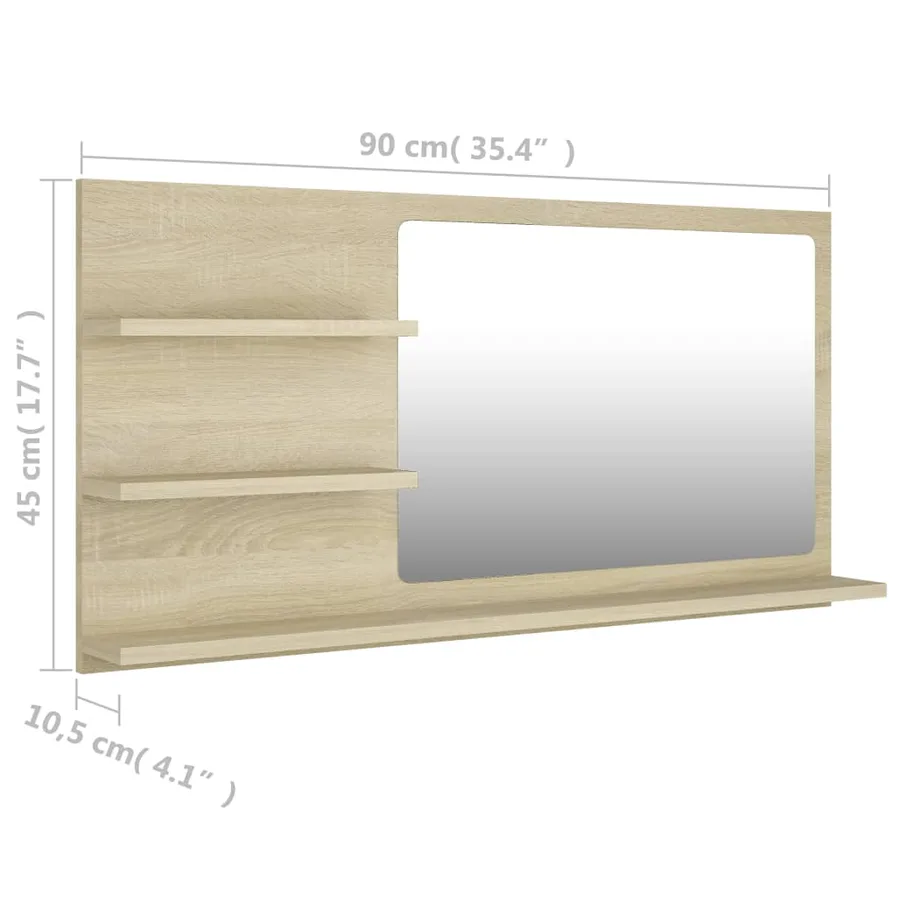 Miroir de salle de bain chêne sonoma bois d’ingénierie - 7