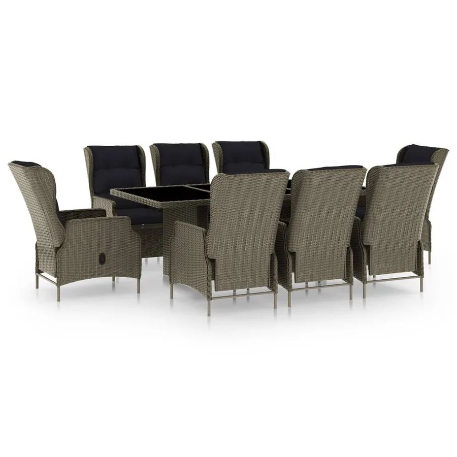 Ensemble à manger d'extérieur et coussins 9 pcs résine tressée - 2