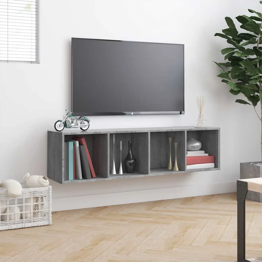 Bibliothèque/Meuble TV Sonoma gris 143x30x36cm Bois ingénierie - 4