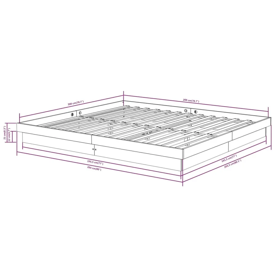 Cadre de lit sans matelas blanc bois massif 200x200 cm - 10