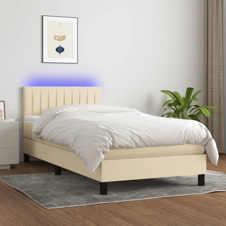 Sommier à lattes de lit avec matelas LED Crème 100x200 cm Tissu