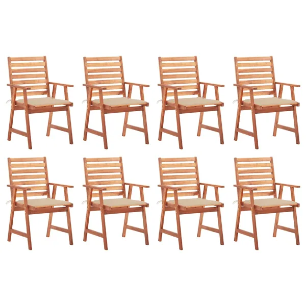 Chaises à manger d'extérieur lot de 8 et coussins Acacia massif