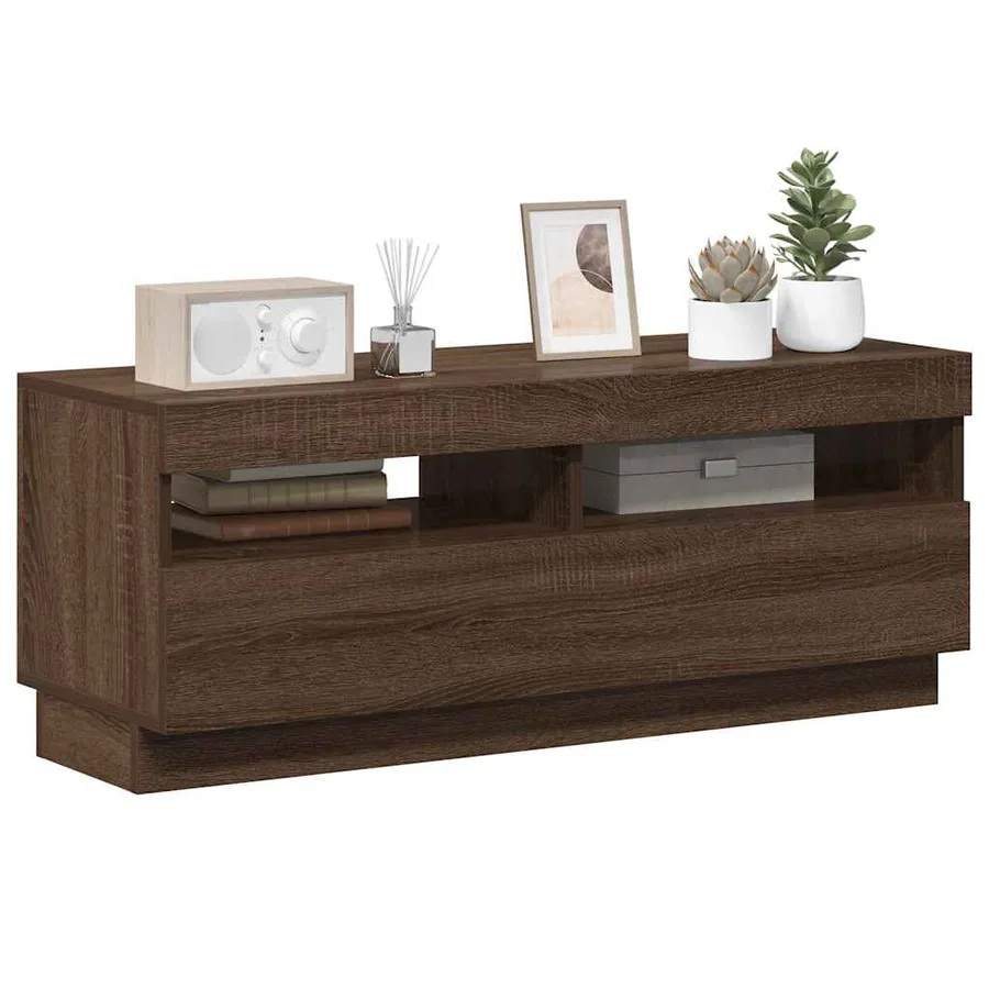 Meuble TV avec lumières LED chêne marron 100x35x40 cm - 4