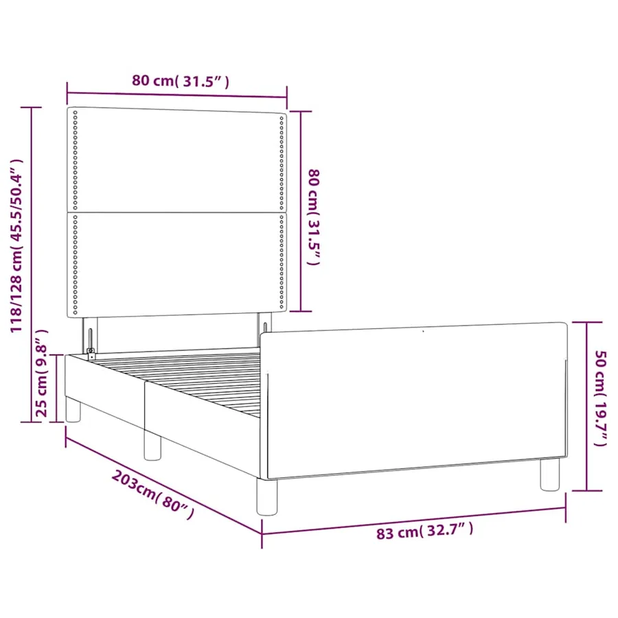Cadre de lit sans matelas noir 80x200 cm tissu - 14