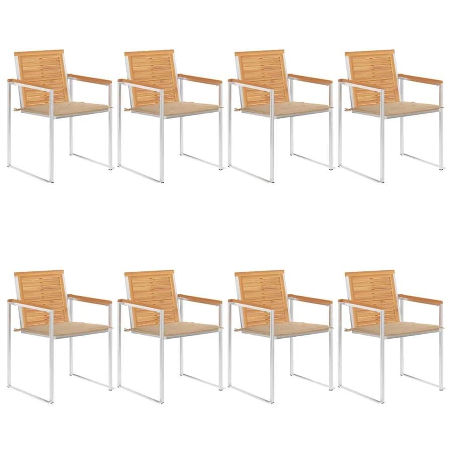 Chaises de jardin lot de 8 avec coussins Bois de teck massif