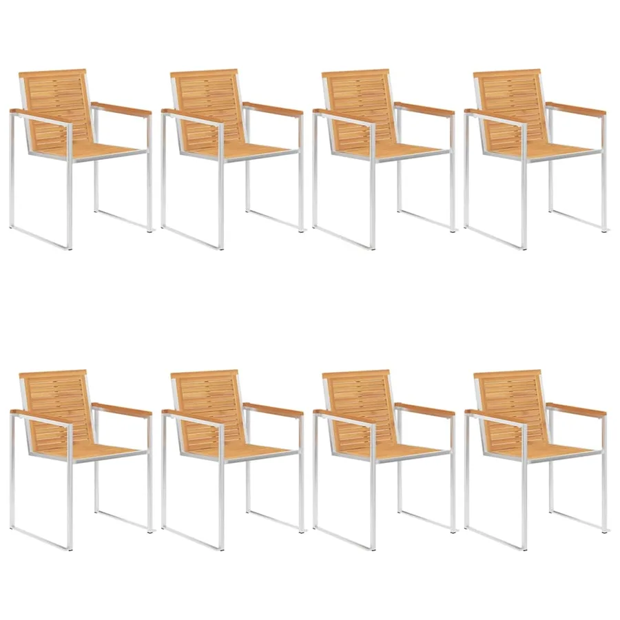 Chaises de jardin lot de 8 avec coussins Bois de teck massif - 3