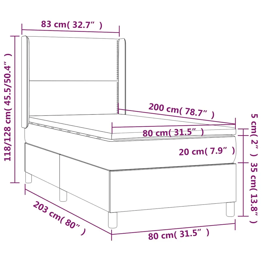 Sommier à lattes de lit matelas LED Noir 80x200cm Tissu - 8