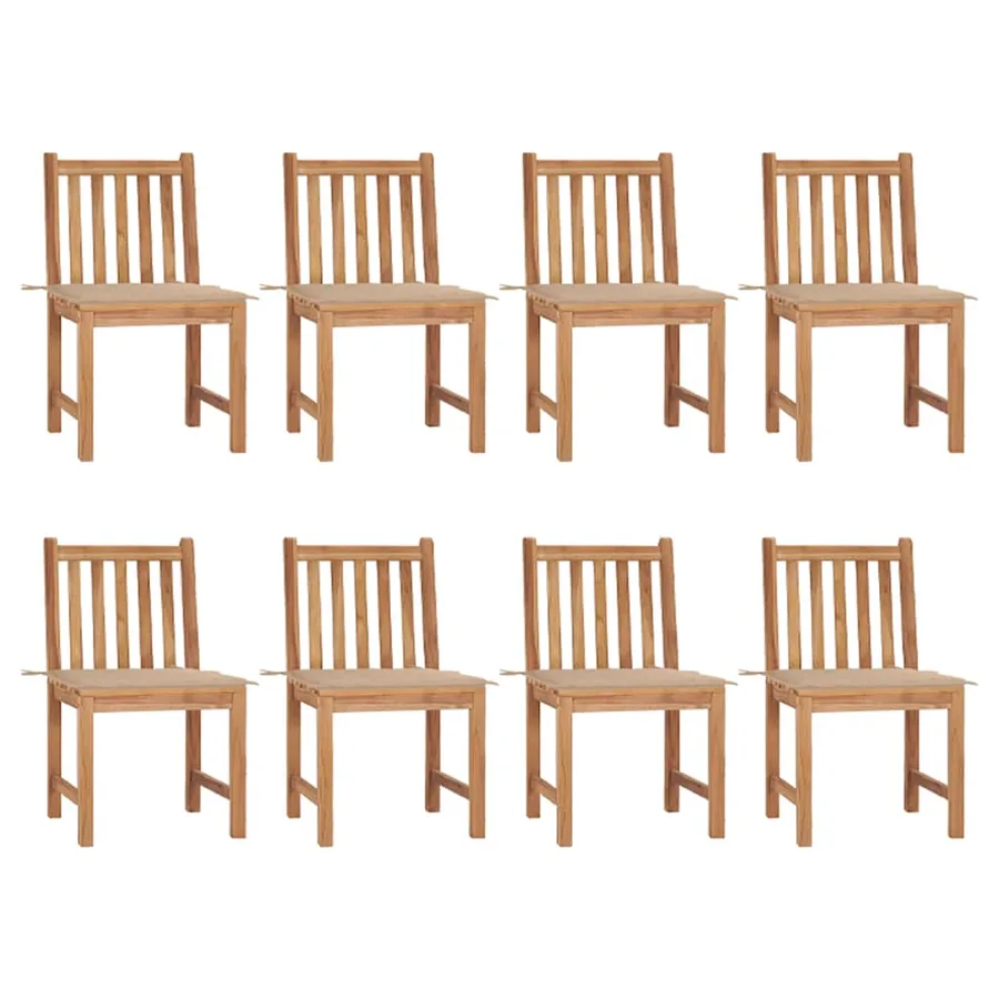 Chaises de jardin lot de 8 avec coussins Bois de teck massif - 2