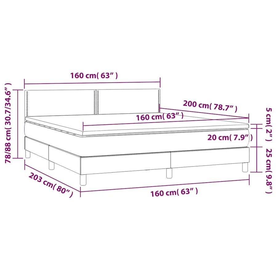 Sommier à lattes de lit avec matelas LED Noir 160x200 cm Tissu - 8
