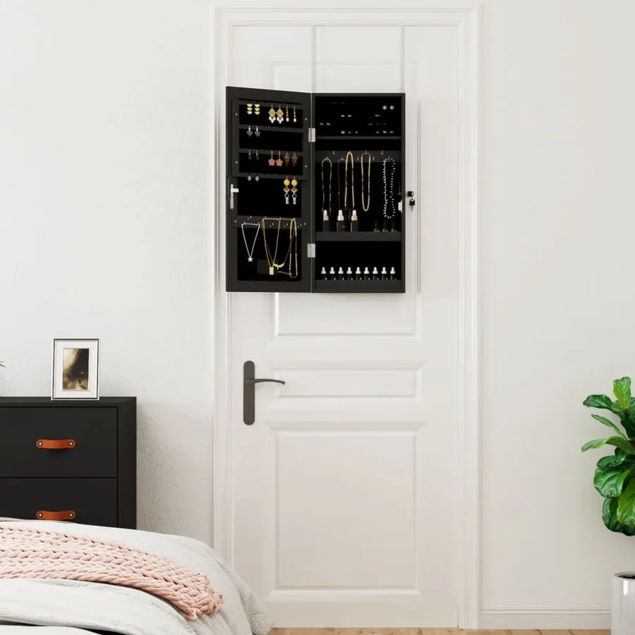 Armoire à bijoux avec miroir et éclairage LED mural noir - 3