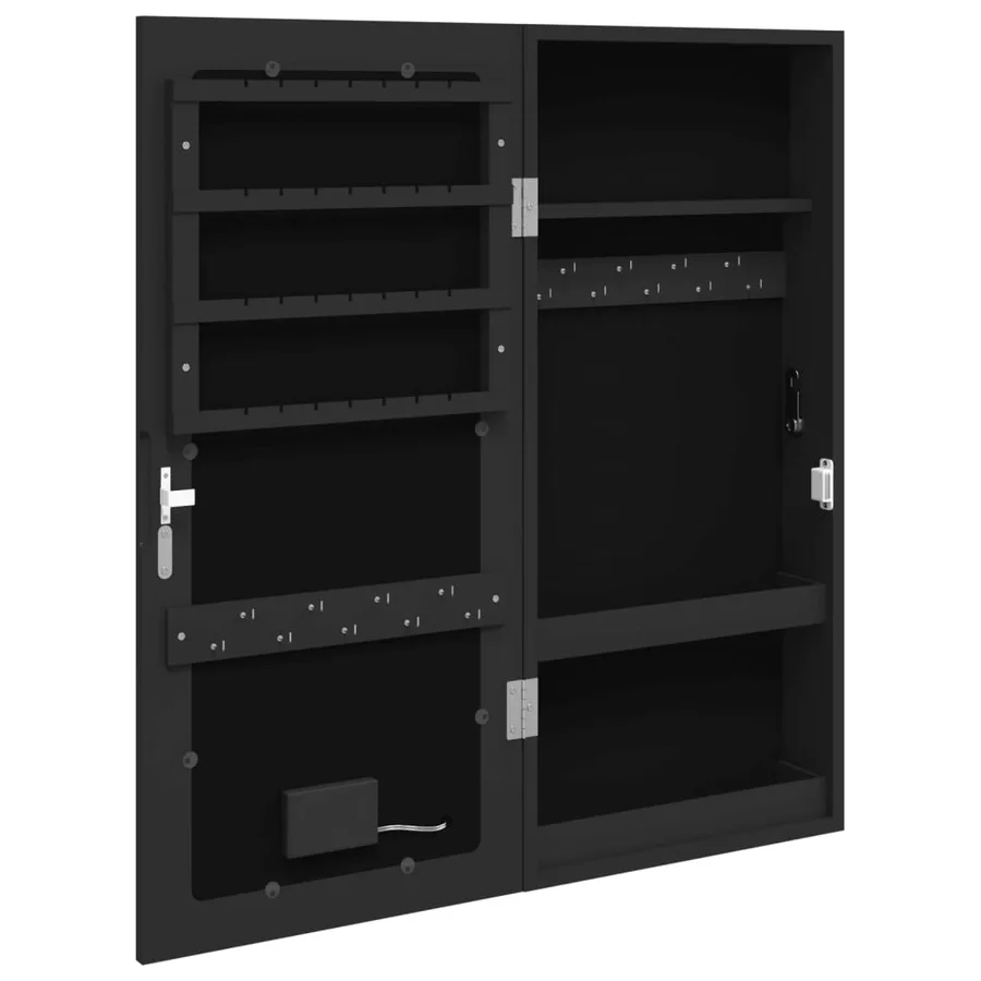 Armoire à bijoux avec miroir et éclairage LED mural noir - 8