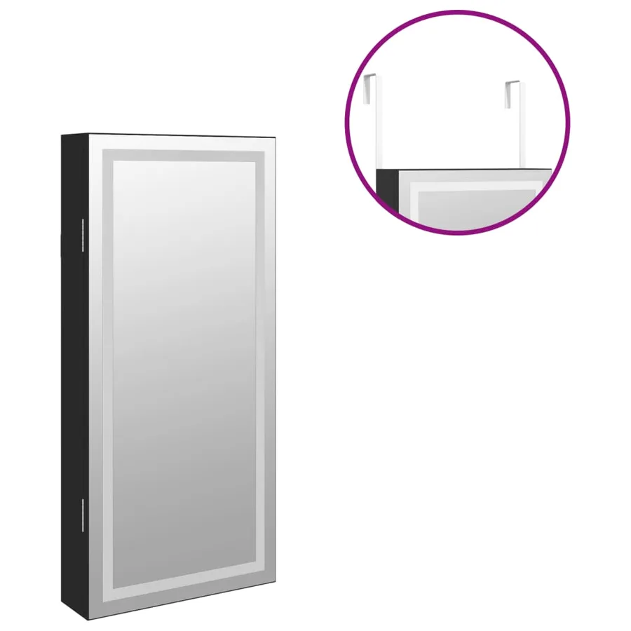 Armoire à bijoux avec miroir et éclairage LED mural noir - 9