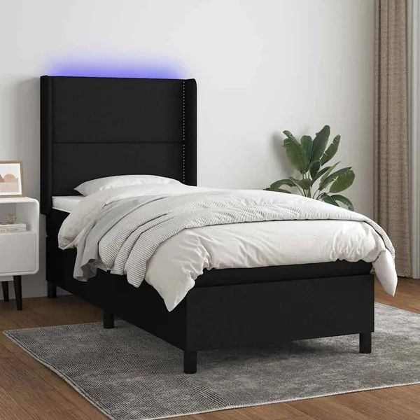 Sommier à lattes de lit matelas LED Noir 100x200 cm Tissu