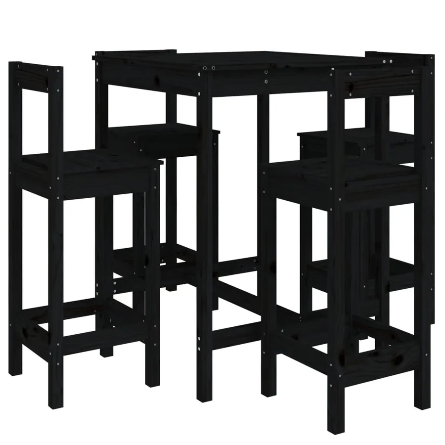 Ensemble de bar de jardin 5 pcs noir bois de pin massif - 2