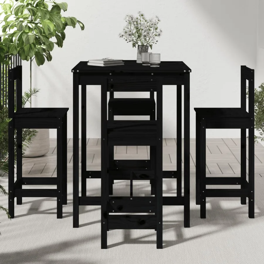 Ensemble de bar de jardin 5 pcs noir bois de pin massif - 3