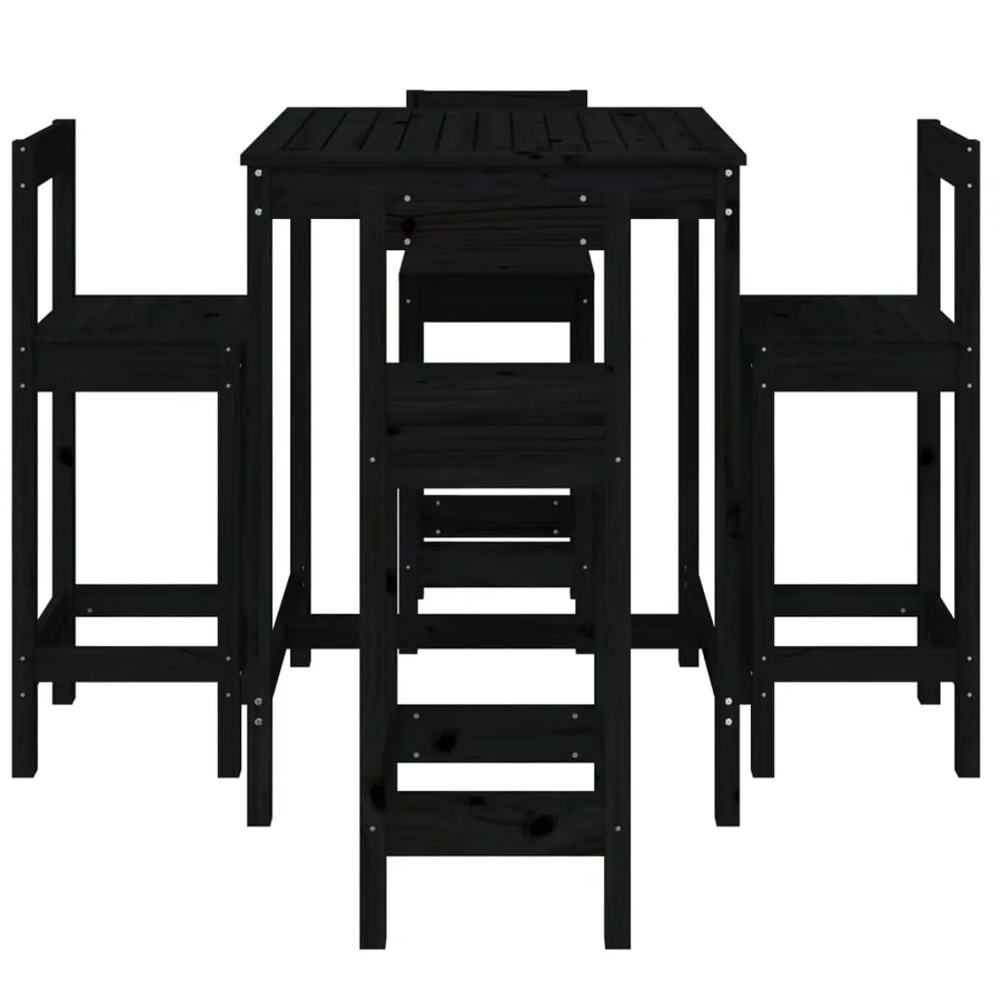 Ensemble de bar de jardin 5 pcs noir bois de pin massif - 4