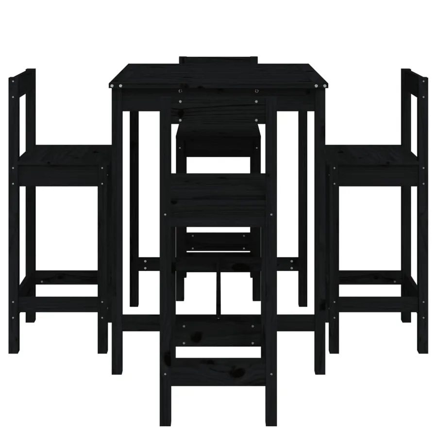Ensemble de bar de jardin 5 pcs noir bois de pin massif - 5