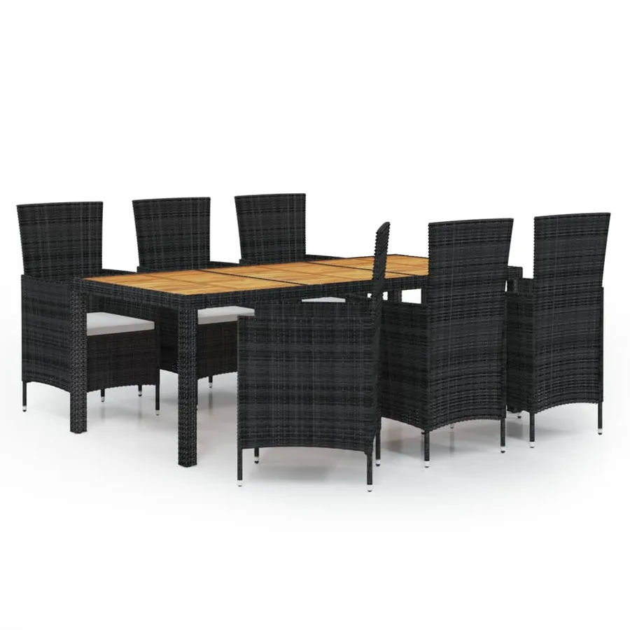 Salon de jardin 7 pcs avec coussins résine tressée noir - 2