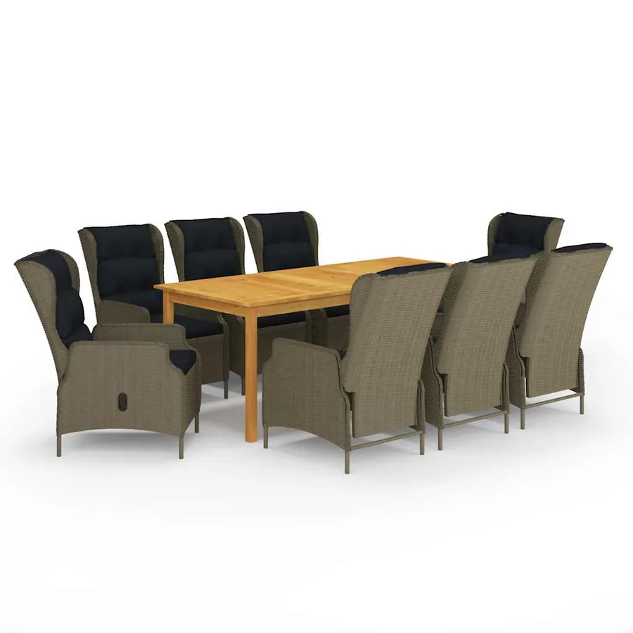 Ensemble à manger de jardin 9 pcs Marron