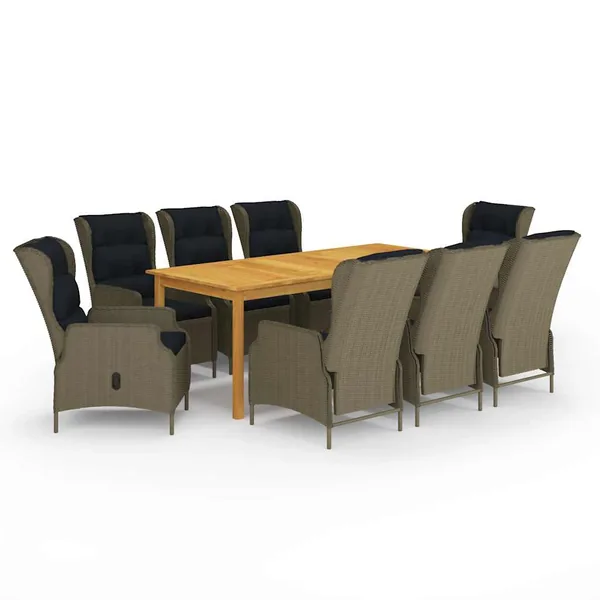 Ensemble à manger de jardin 9 pcs Marron
