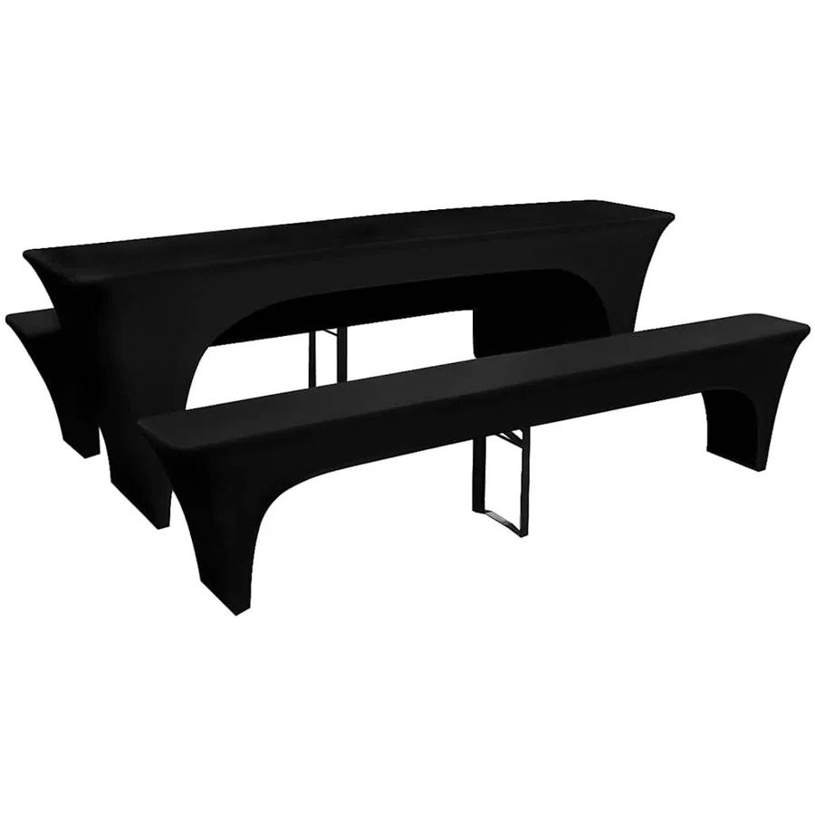 Housses de table et bancs Extensibles 3 pcs Noir 220x50x80 cm - 2