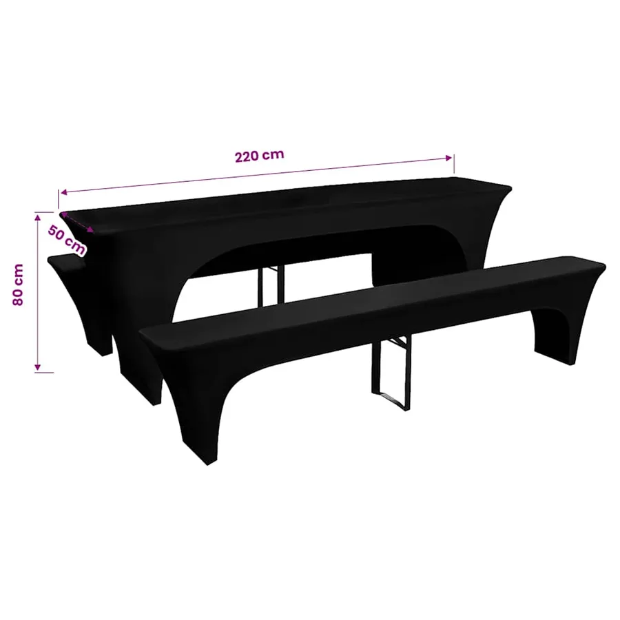 Housses de table et bancs Extensibles 3 pcs Noir 220x50x80 cm - 3