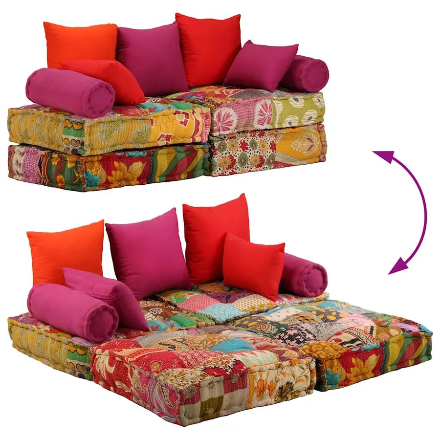 Pouf modulaire à 2 places Patchwork Tissu - 10