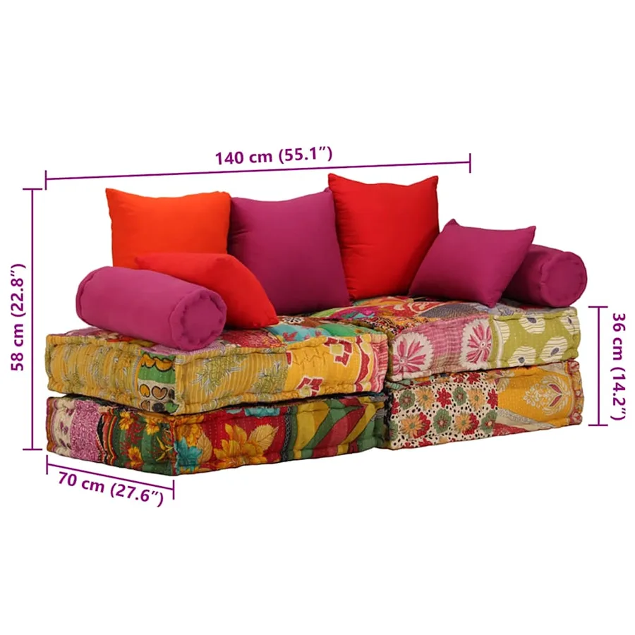Pouf modulaire à 2 places Patchwork Tissu - 11