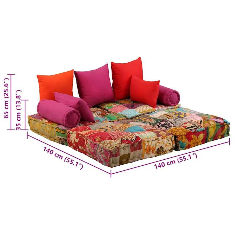 Pouf modulaire à 2 places Patchwork Tissu - 12