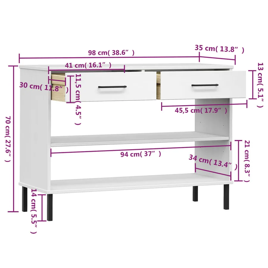 Armoire console avec pieds en métal Blanc Bois pin massif OSLO - 8