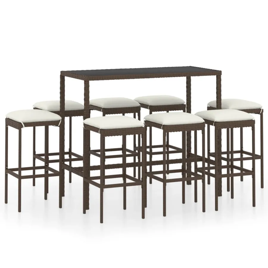 Ensemble de bar de jardin 9 pcs coussins Résine tressée Marron - 2