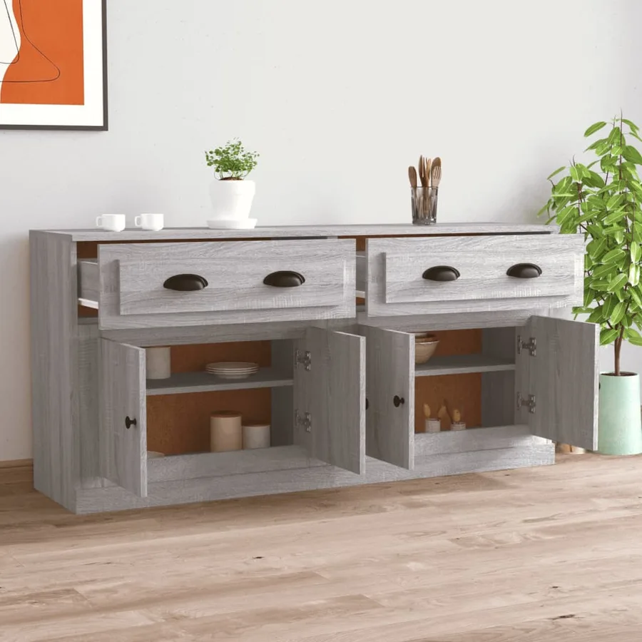 Buffets 2 pcs sonoma gris bois d'ingénierie - 3