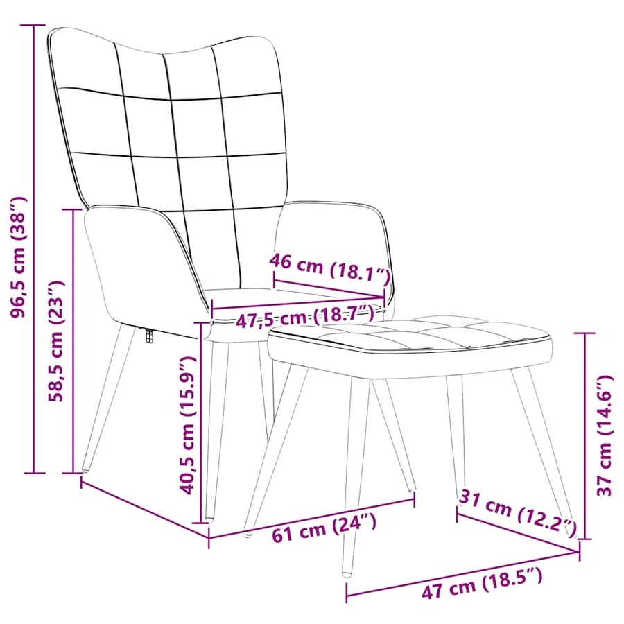Chaise de relaxation avec tabouret Crème Tissu - 12