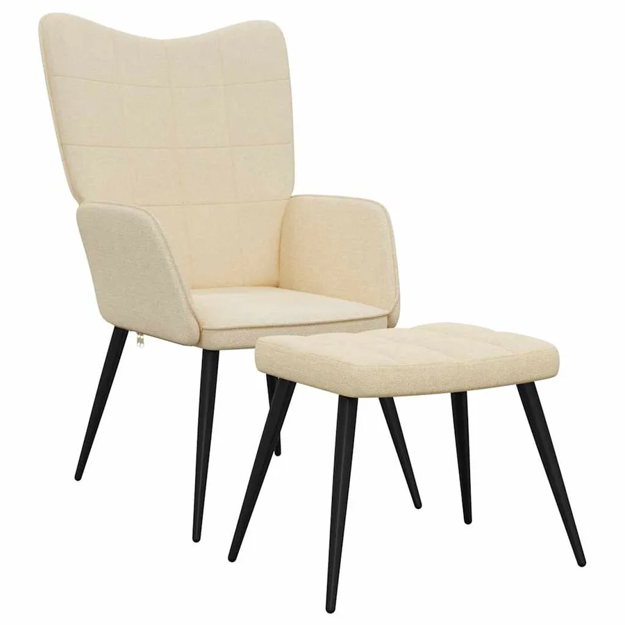 Chaise de relaxation avec tabouret Crème Tissu - 2