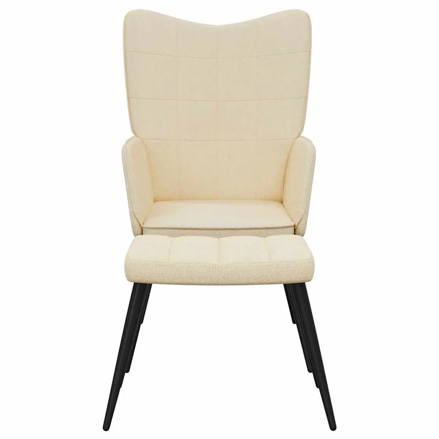 Chaise de relaxation avec tabouret Crème Tissu - 4