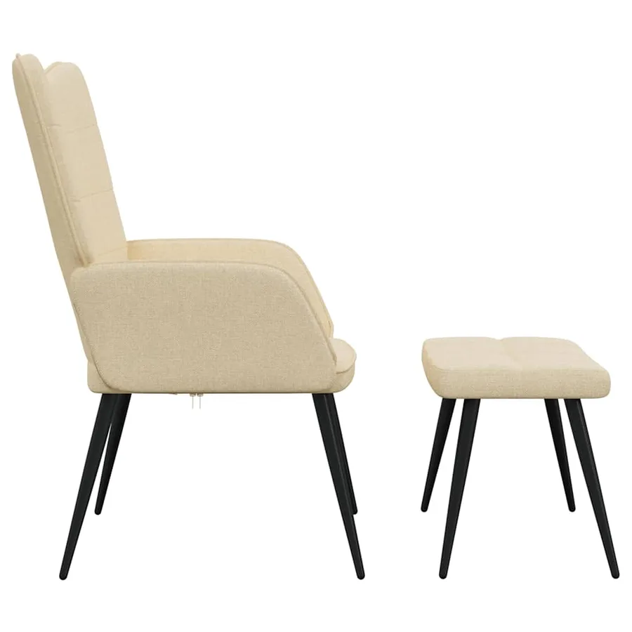 Chaise de relaxation avec tabouret Crème Tissu - 8