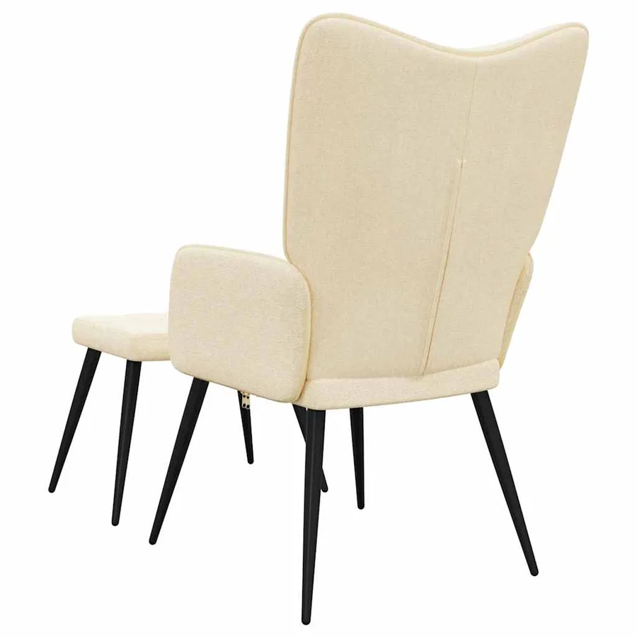 Chaise de relaxation avec tabouret Crème Tissu - 9