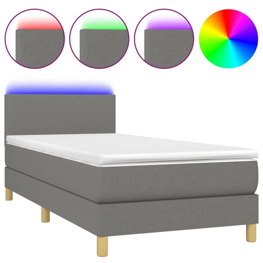 Sommier à lattes de lit et matelas et LED Gris foncé 100x200 cm - 2