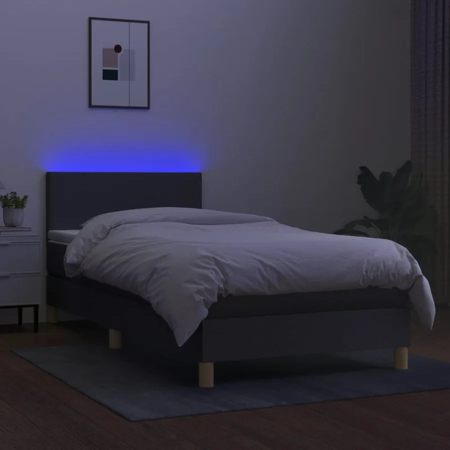 Sommier à lattes de lit et matelas et LED Gris foncé 100x200 cm - 4