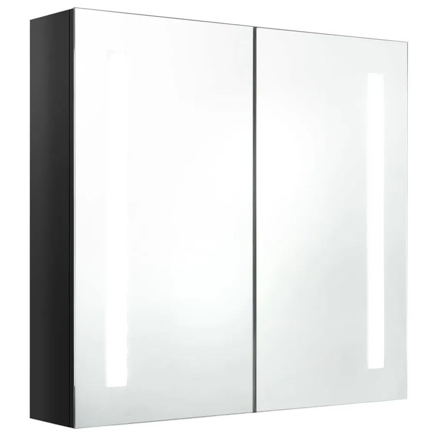 Armoire de salle de bain à miroir LED noir brillant 62x14x60 cm - 2