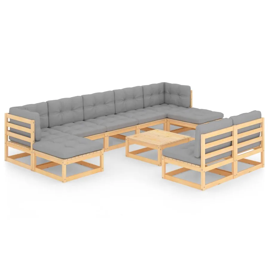 Salon de jardin 10 pcs avec coussins Bois de pin massif - 2