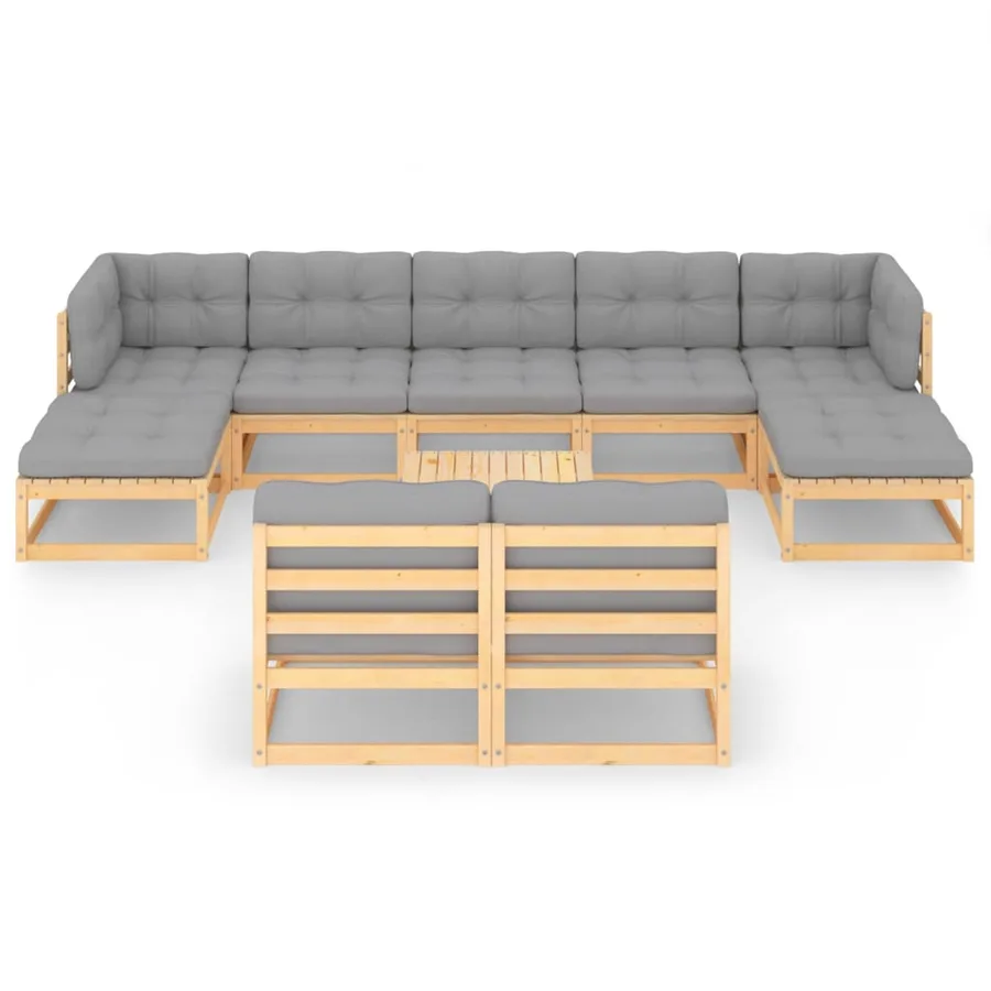 Salon de jardin 10 pcs avec coussins Bois de pin massif - 3