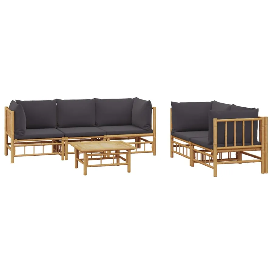 Salon de jardin 6 pcs avec coussins gris foncé bambou - 3