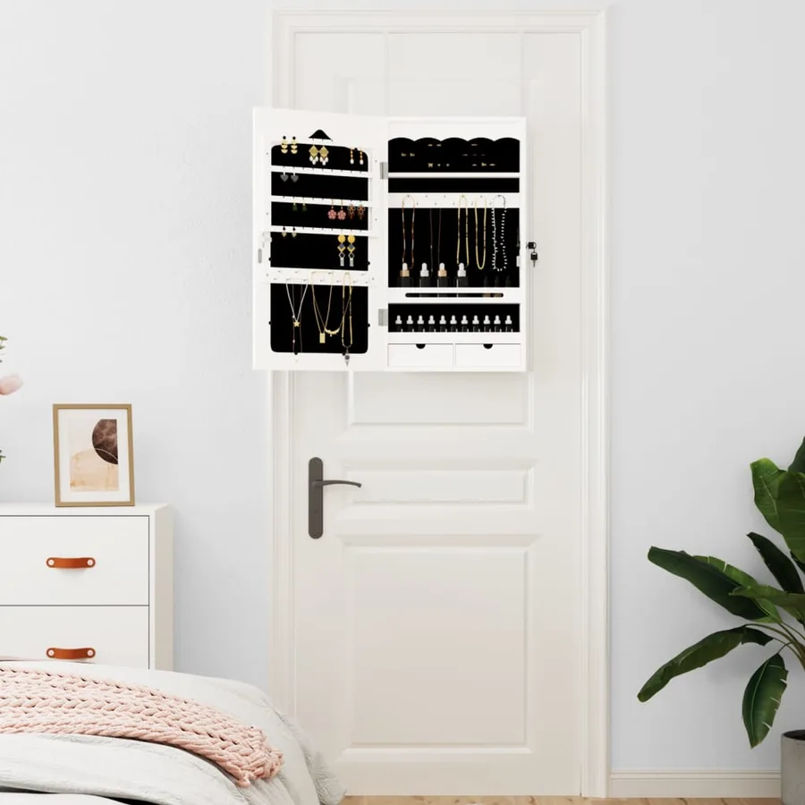 Armoire à bijoux avec miroir murale blanc 37,5x10x67 cm - 3