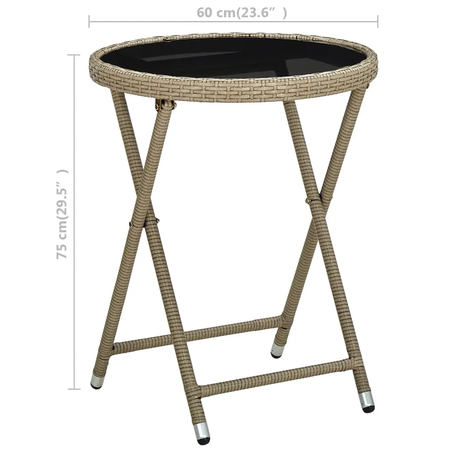 Table à thé Beige 60 cm Résine tressée et verre trempé - 6