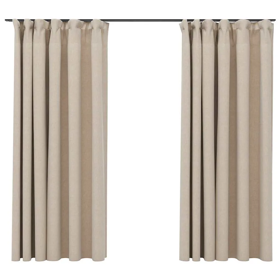 Rideaux occultants aspect lin et crochets 2 pcs beige 140x175cm - 2