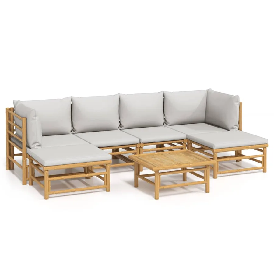 Salon de jardin 7 pcs avec coussins gris clair bambou - 2